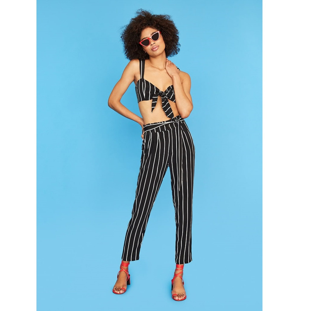 paperbag waist black white pin stripe trousers S